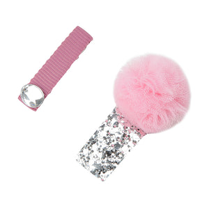 Pom Pom and Jewel Hair Slides - Pink/Silver