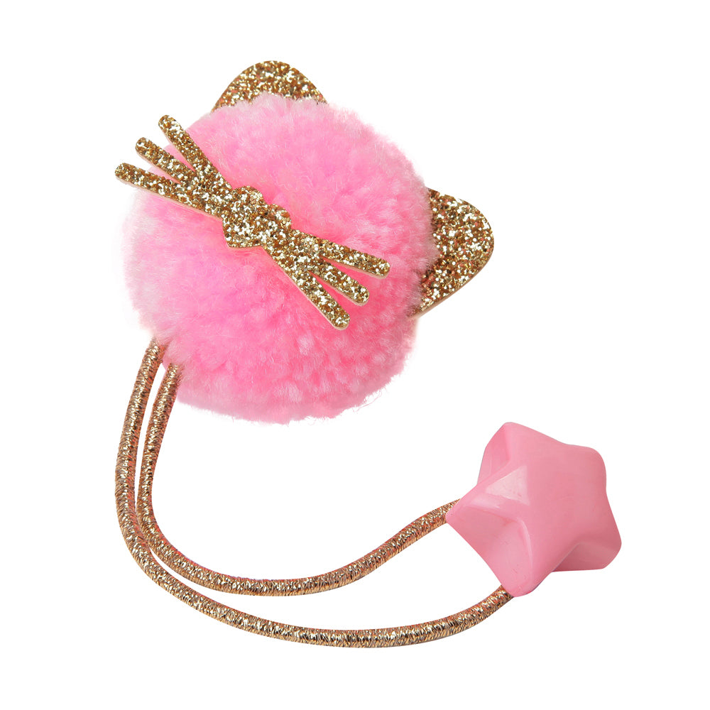 Kitty pom pom hair tie - Pink