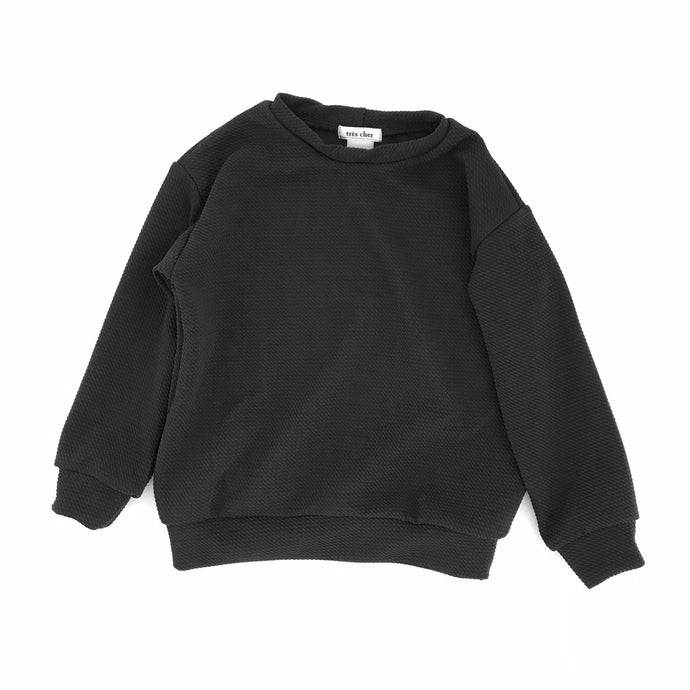 Pique Knit Pullover, black