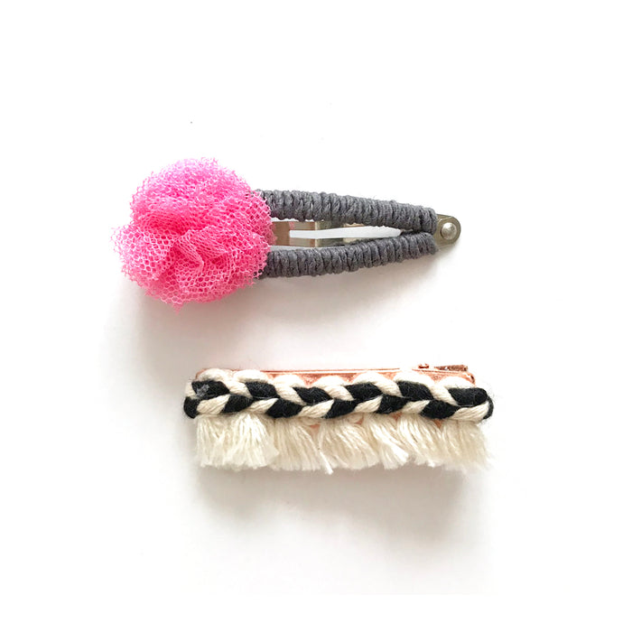 neon pink pom pom slides (pair)