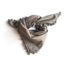 Pom pom scarf  (Khaki with gray pom poms)