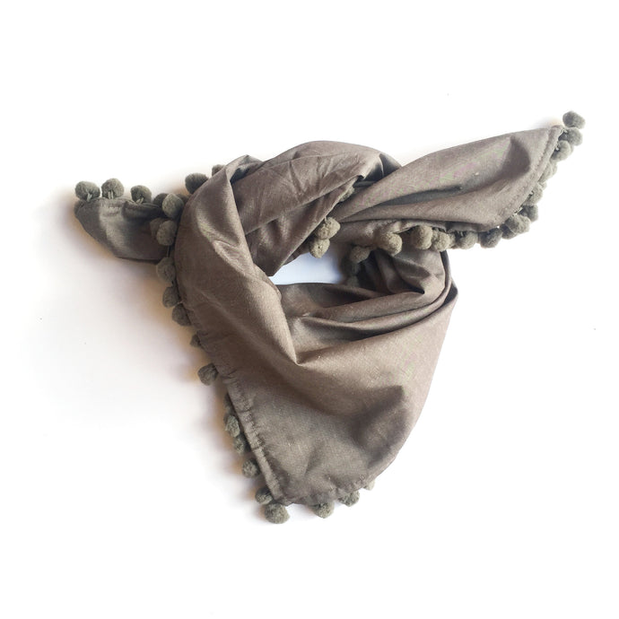 Pom pom scarf  (Khaki with gray pom poms)