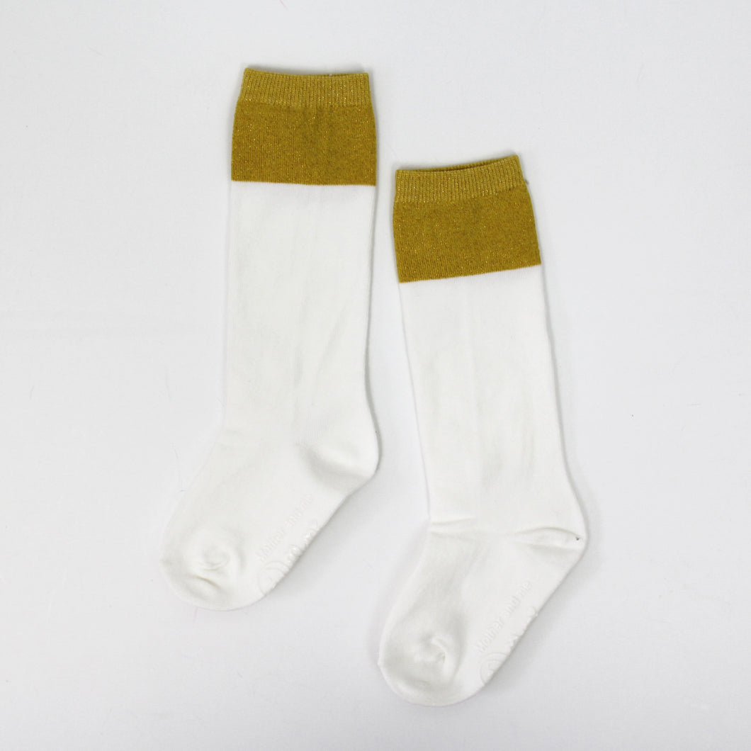 Two Tone Sparkle Socks - Ivory/Gold