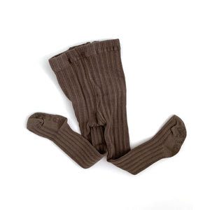 Solid Ribbed Tights - Taupe