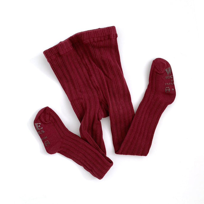 Solid Ribbed Tights - Merlot