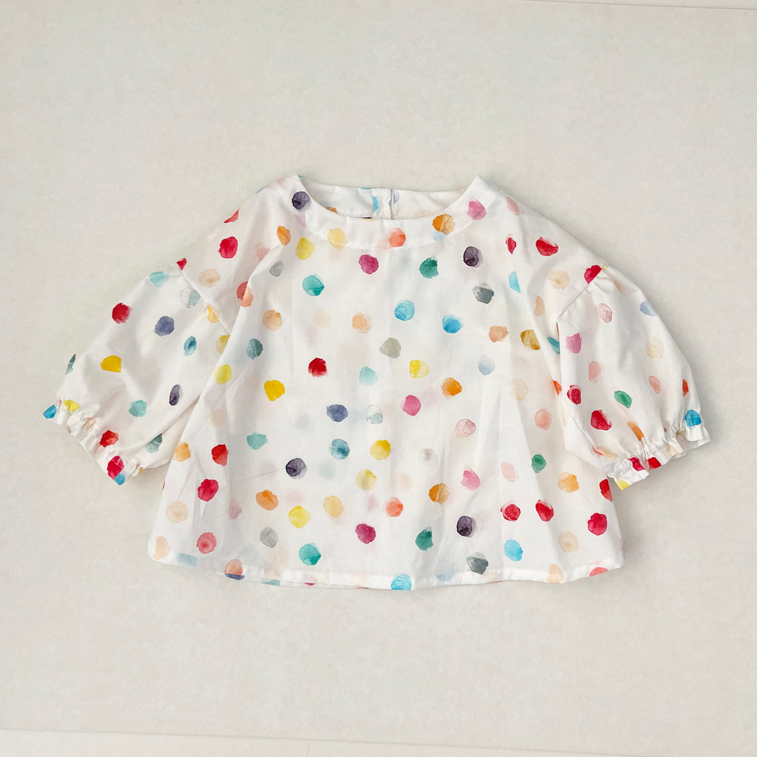 Tula Blouse - watercolor rainbow dot