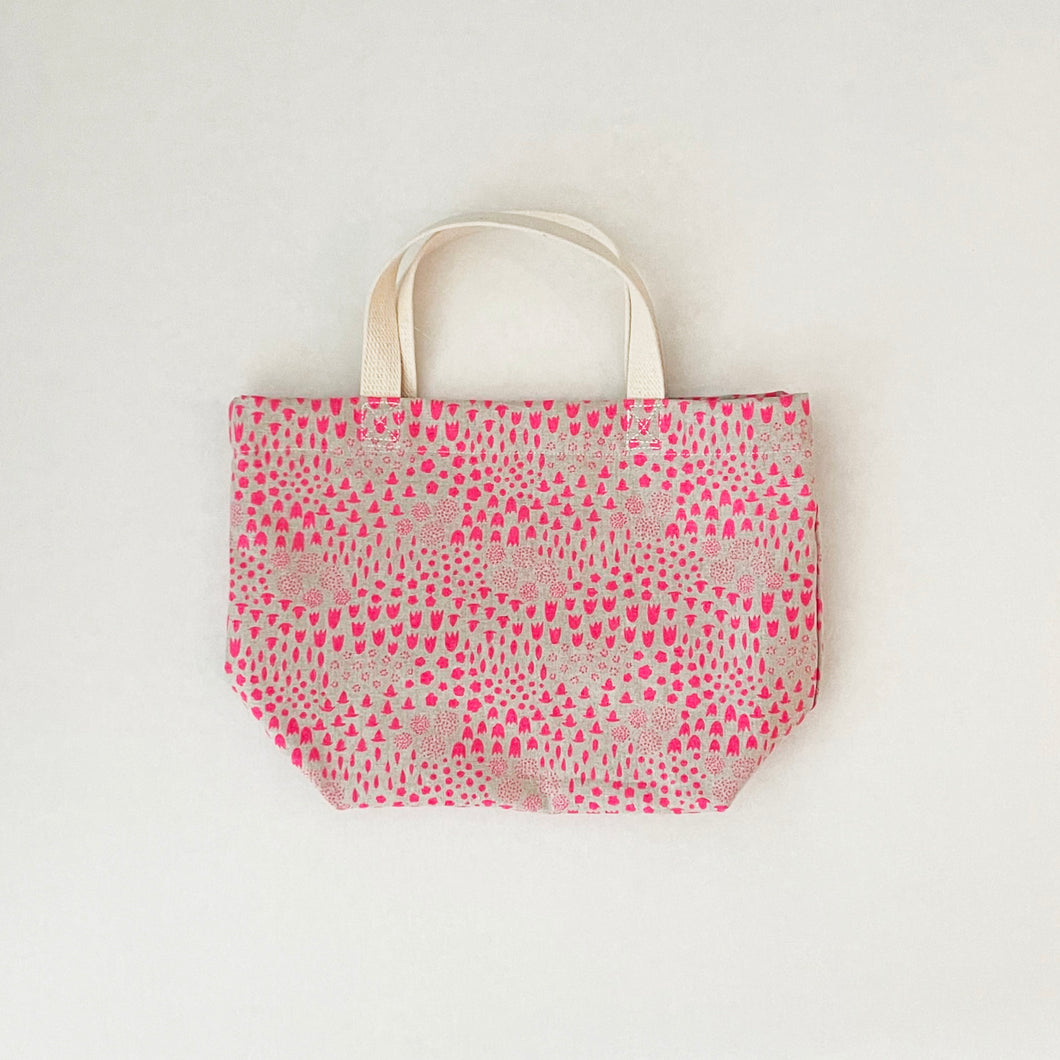 Mini Canvas Tote - Neon Pink Tulips