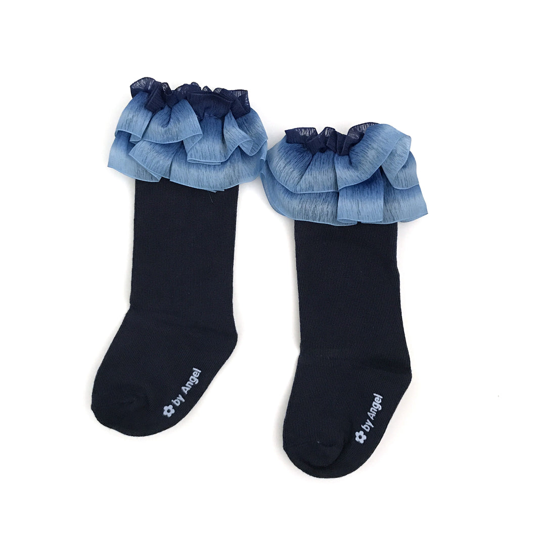 Navy Ruffles Knee Socks