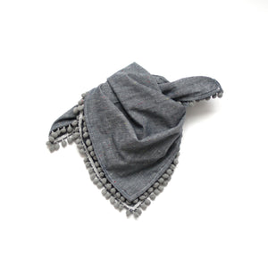 Pom pom scarf in confetti chambray