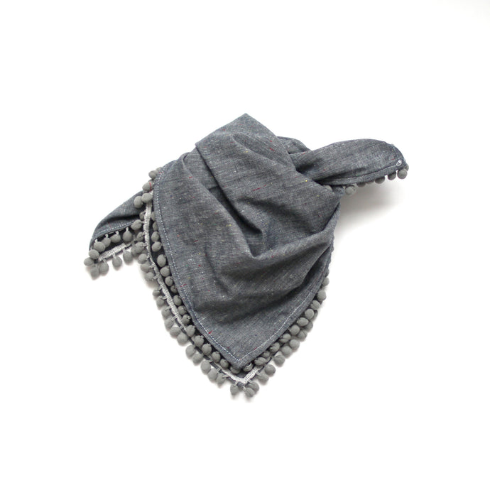 Pom pom scarf in confetti chambray