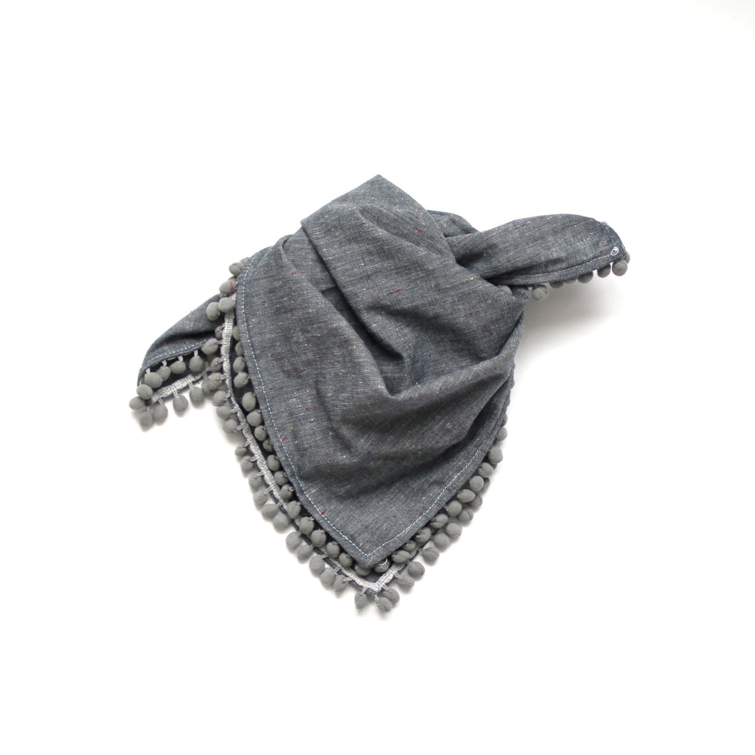 Pom pom scarf in confetti chambray