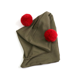 Giant pom hoodie hat - olive