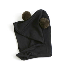 Giant pom hoodie hat - black