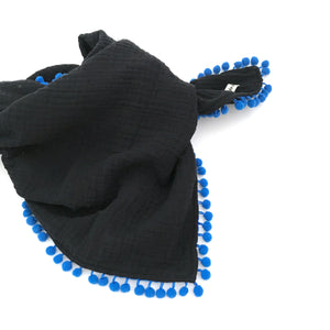 Triple Gauze Pom Pom Scarf  (blue)