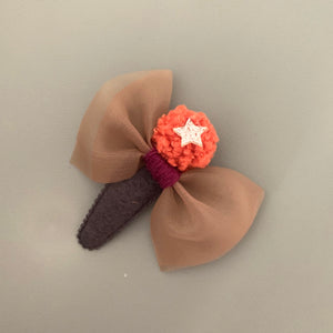 Knit pom pom hair slide (orange)