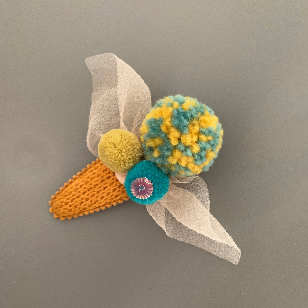 Knit pom pom hair slide (mustard)