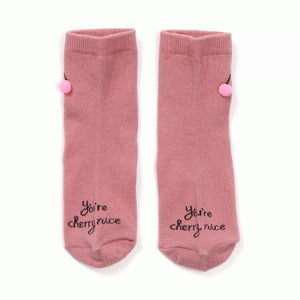 Cherry pom pom socks