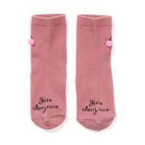 Cherry pom pom socks