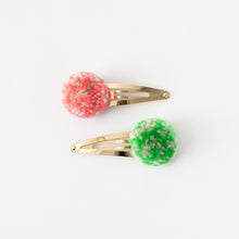 Pompom hair clips (Coral and Green Mix)