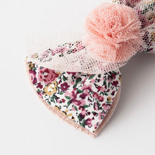 Floral bow with pom pom hair clips (pink)