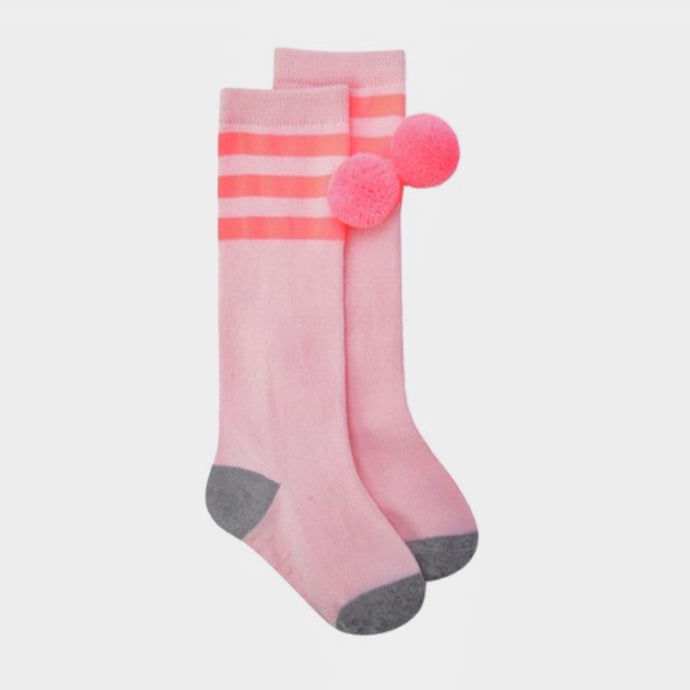 Pompom knee socks - Neon Pink